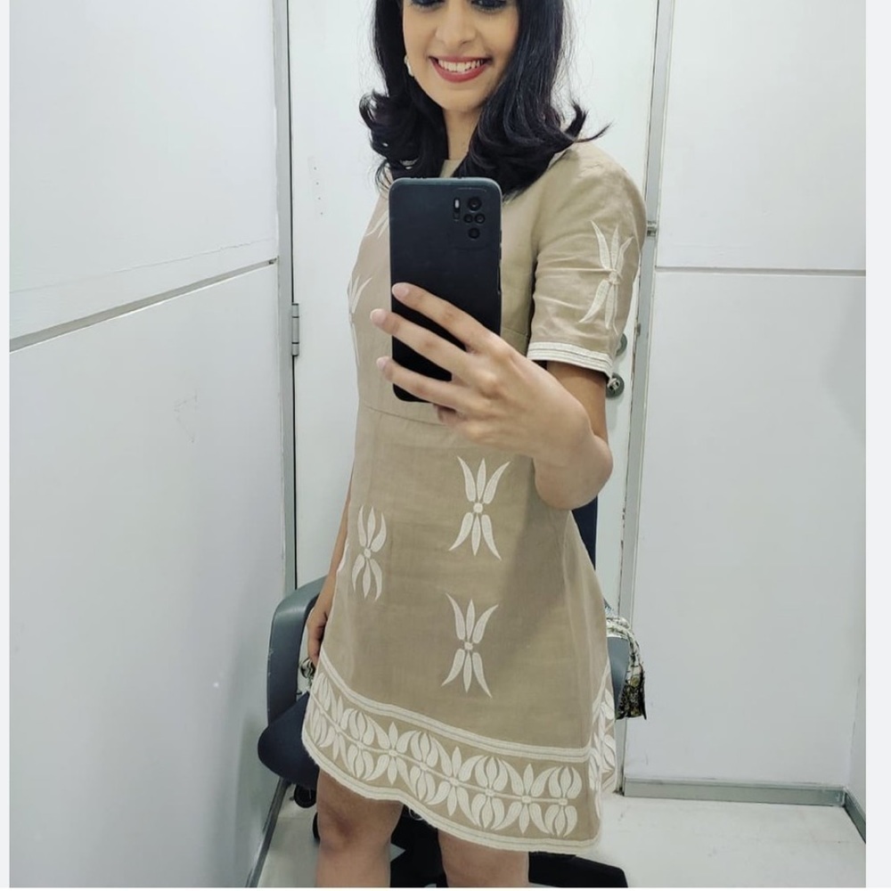 Zara Embroidered Tan Mini Dress XL - Picture 6 of 13